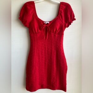 Madden NYC Juniors Plus Heart Dress with Short Puff Sleeves - Lychee
